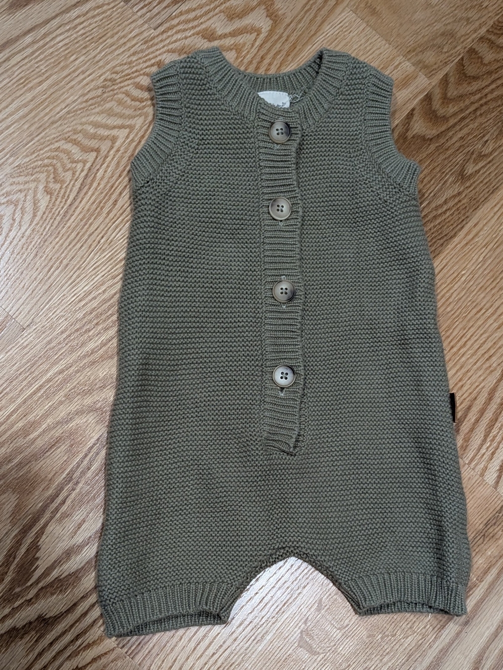 Sleeveless Knit Romper in Olive Green for Kids